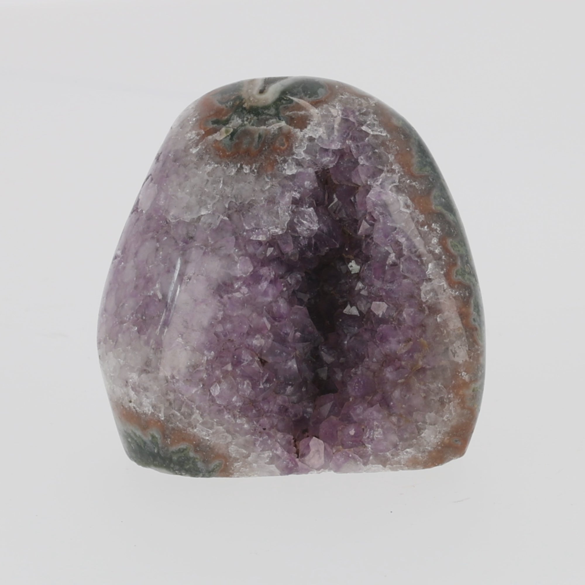 Load video: Amethyst aus Uruguay – Natürliches Einzelstück mit markanten Achatstrukturen 430g (#669)
