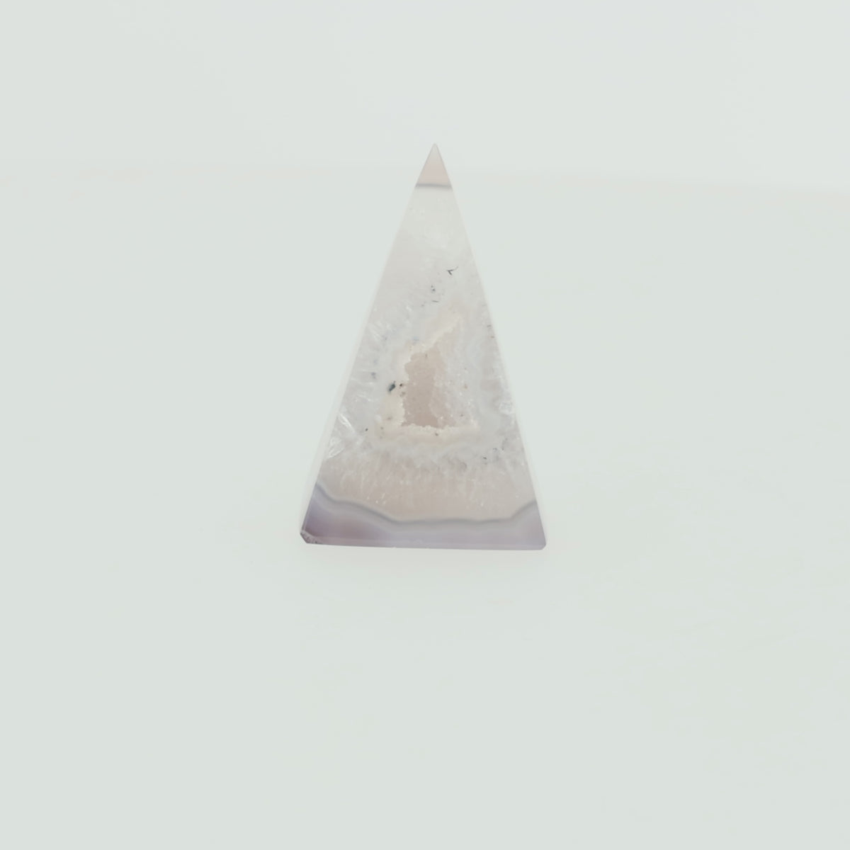 Load video: Agate Pyramid "Ice Light" - Elegant Natural Artwork with Crystal Druse (#457)